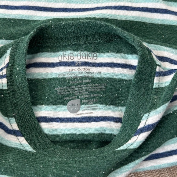 Okie Dokie 2T Striped Long Sleeve Tee Set – Green & Multicolor - Picture 3 of 9
